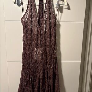 Zara Brown Backless Lace Dress